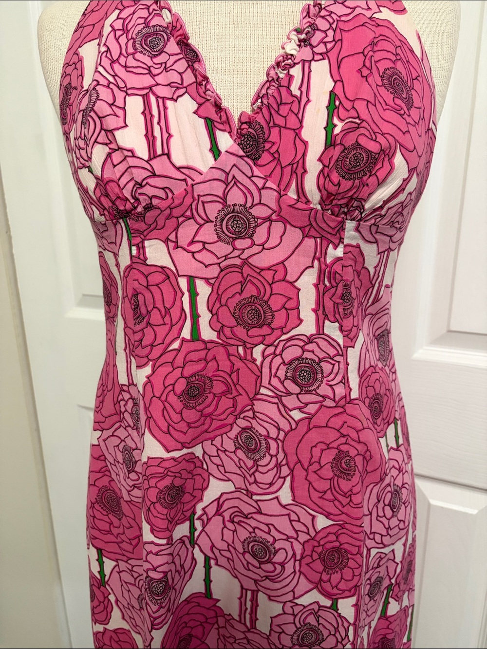 Pink Floral Print Tina Turk Halter Style Dress Size 8 - Picture 3 of 16
